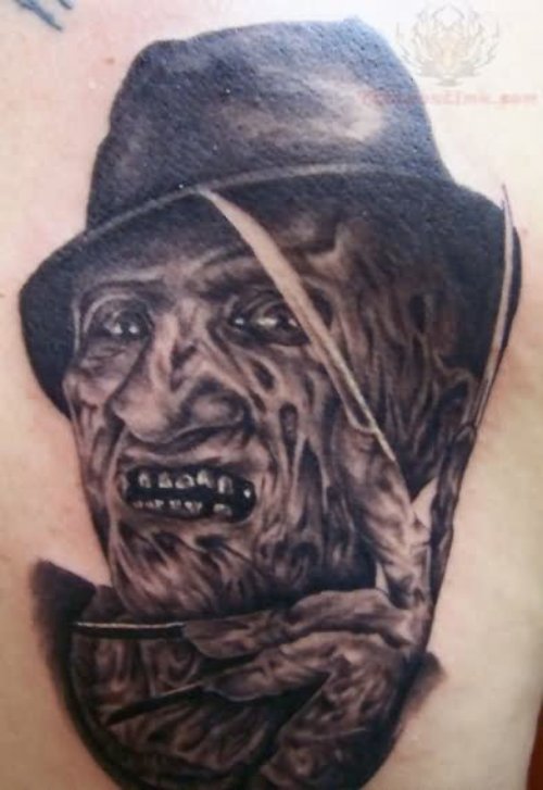Freddy Krueger Portrait Tattoo On Back